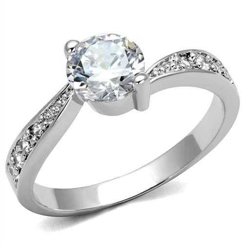 JCE1337 Rhodium Brass Ring with AAA Grade CZ in Clear