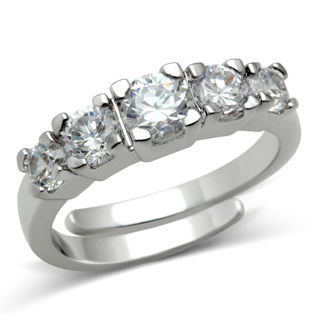 JCE134 Rhodium Brass Ring with AAA Grade CZ in Clear