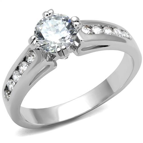 JCE1340 Rhodium Brass Ring with AAA Grade CZ in Clear