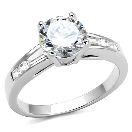 JCE1341 Rhodium Brass Ring with AAA Grade CZ in Clear