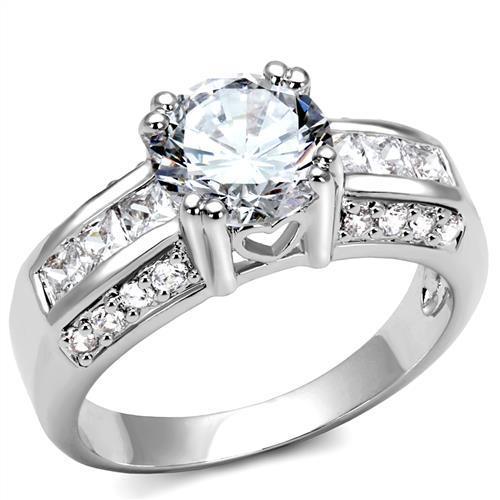 JCE1344 Rhodium Brass Ring with AAA Grade CZ in Clear