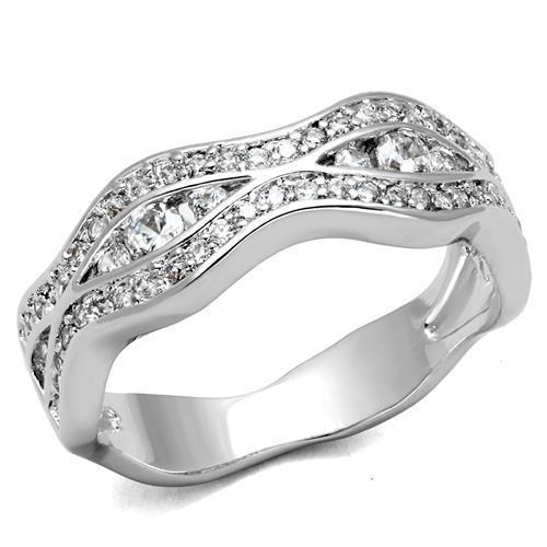 JCE1345 Rhodium Brass Ring with AAA Grade CZ in Clear