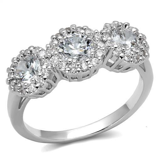 JCE1347 Rhodium Brass Ring with AAA Grade CZ in Clear