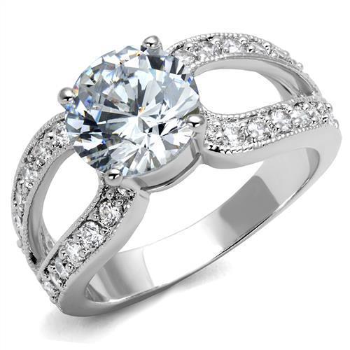JCE1348 Rhodium Brass Ring with AAA Grade CZ in Clear