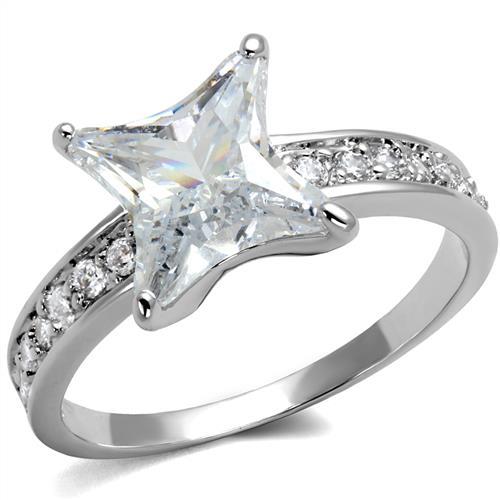JCE1349 Rhodium Brass Ring with AAA Grade CZ in Clear