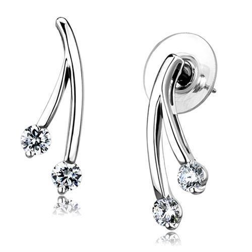 JCE1356 Rhodium Brass Earrings with AAA Grade CZ  in Clear
