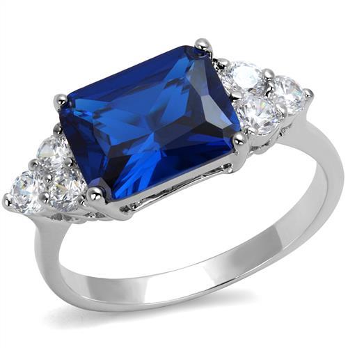 JCE1367 Rhodium Brass Ring with Synthetic Spinel in London Blue