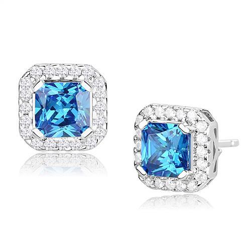 JCE1370 Rhodium 925 Sterling Silver Earrings with Synthetic Spinel in London Blue