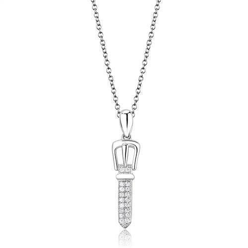 JCE1381 Rhodium 925 Sterling Silver Chain Pendant with AAA Grade CZ  in Clear