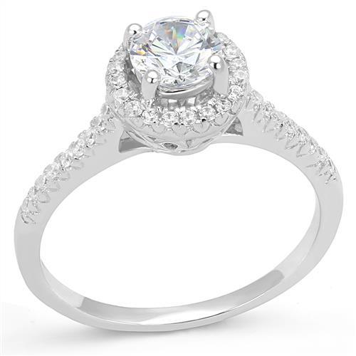 JCE1386 Rhodium 925 Sterling Silver Ring with AAA Grade CZ in Clear
