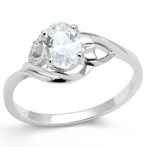 JCE1388 Rhodium 925 Sterling Silver Ring with AAA Grade CZ in Clear