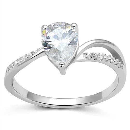 JCE1389 Rhodium 925 Sterling Silver Ring with AAA Grade CZ in Clear