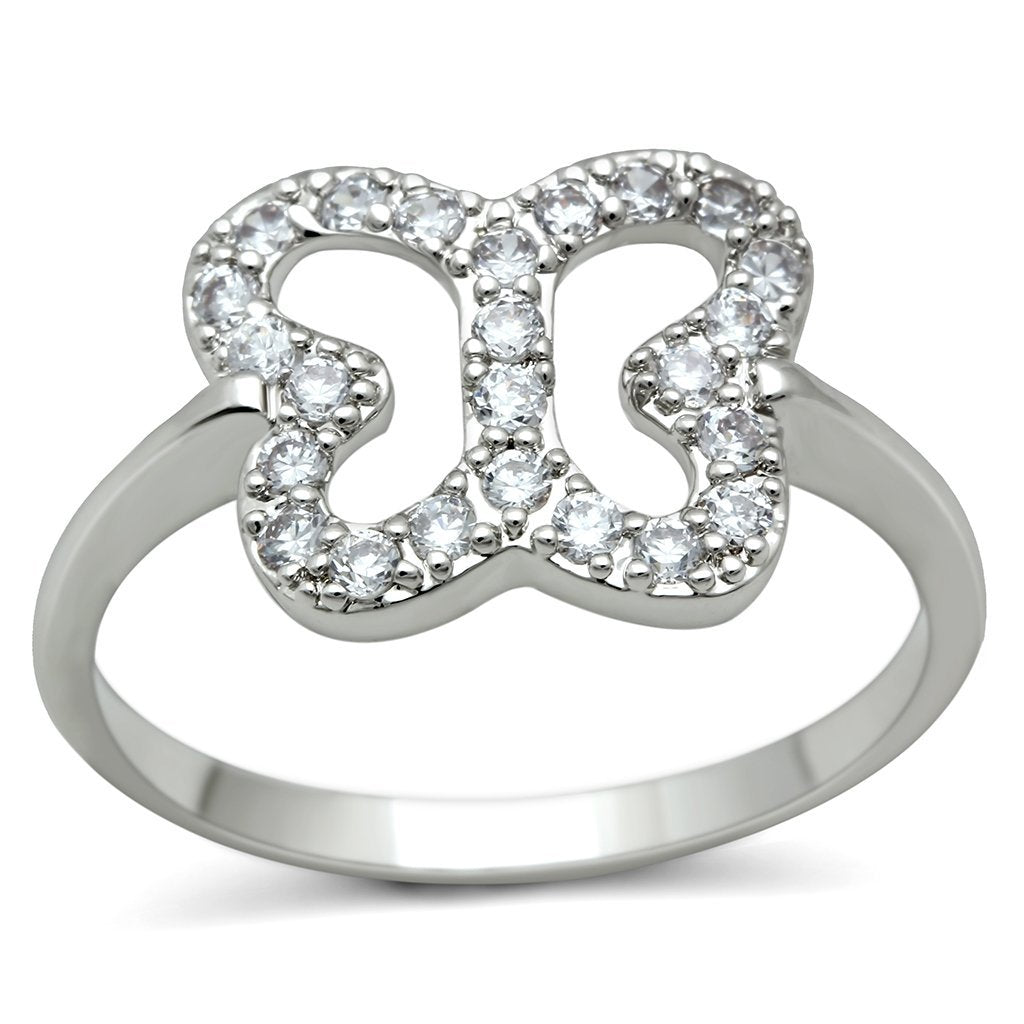 JCE139 Rhodium Brass Ring with AAA Grade CZ in Clear