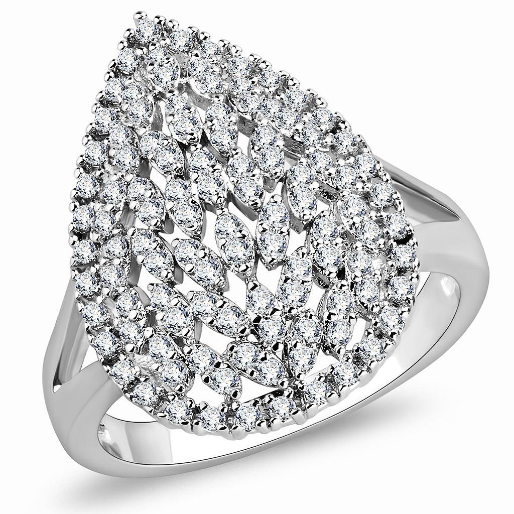JCE1436 Rhodium Brass Ring with AAA Grade CZ in Clear