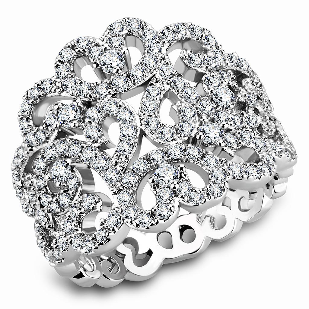 JCE1439 Rhodium Brass Ring with AAA Grade CZ in Clear