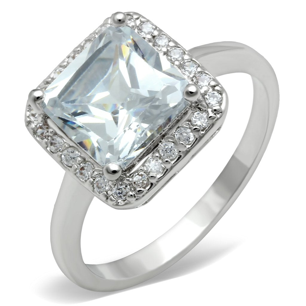 JCE144 Rhodium Brass Ring with AAA Grade CZ in Clear