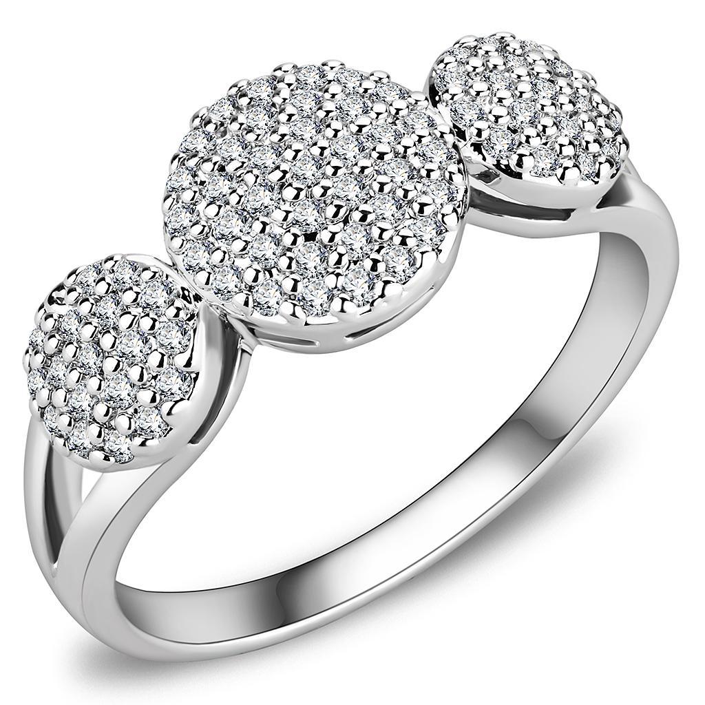 JCE1440 Rhodium Brass Ring with AAA Grade CZ  in Clear