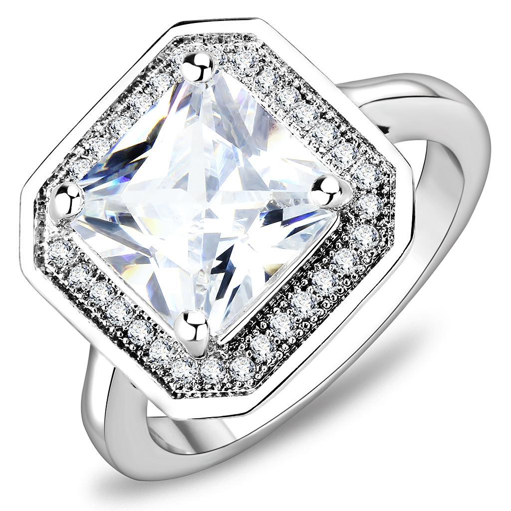 JCE1451 Rhodium Brass Ring with AAA Grade CZ in Clear