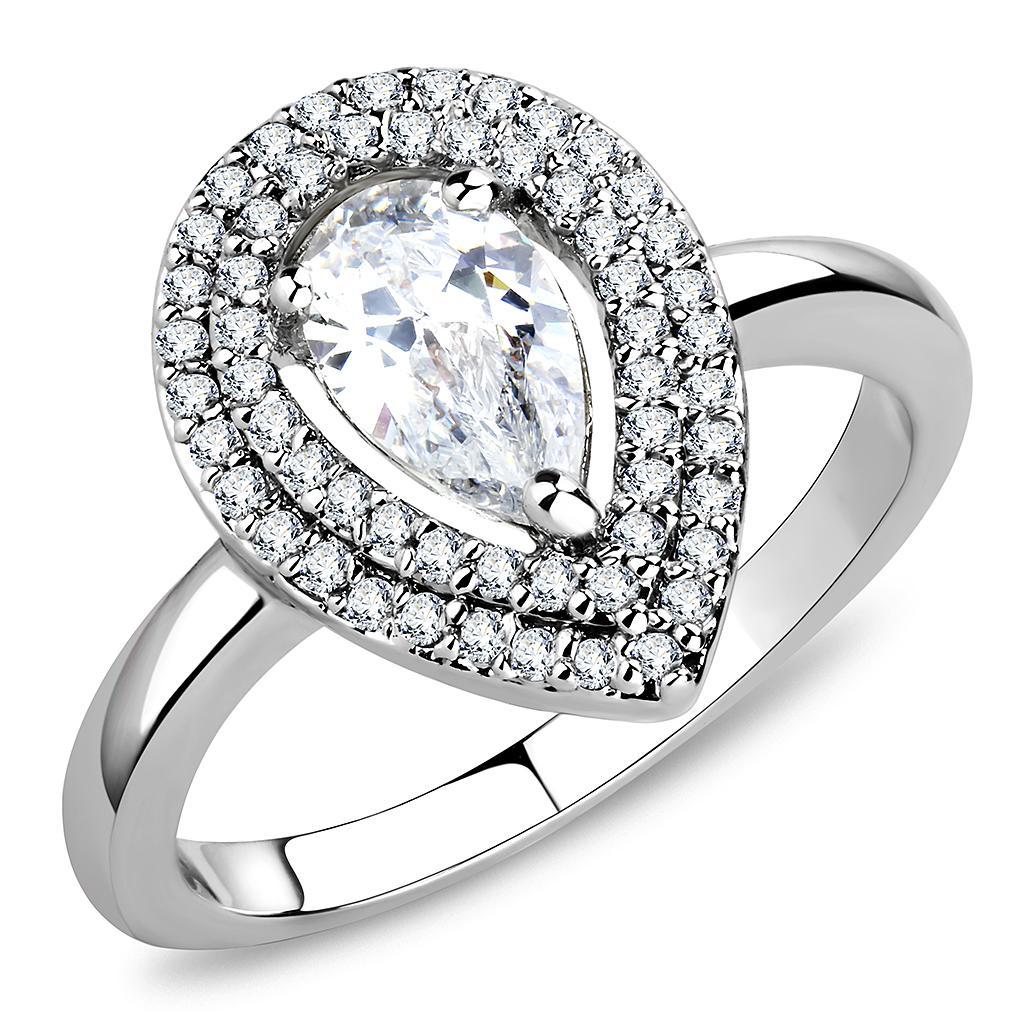 JCE1453 Rhodium Brass Ring with AAA Grade CZ in Clear