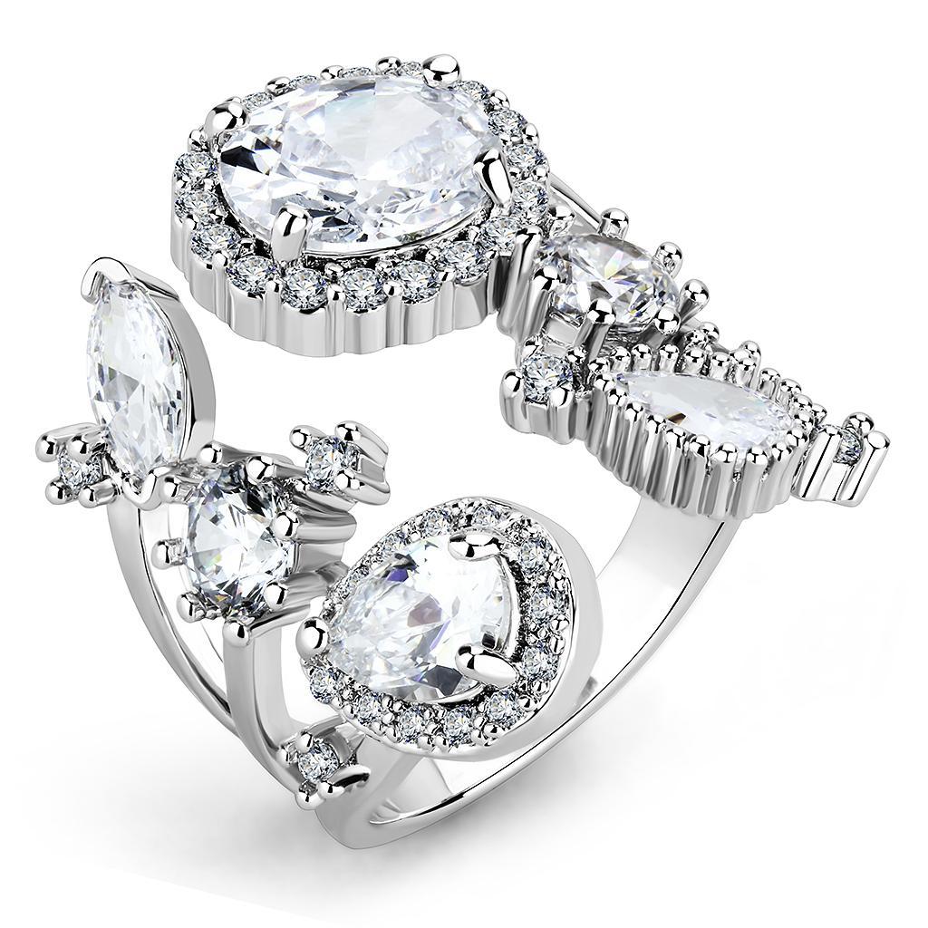 JCE1454 Rhodium Brass Ring with AAA Grade CZ in Clear