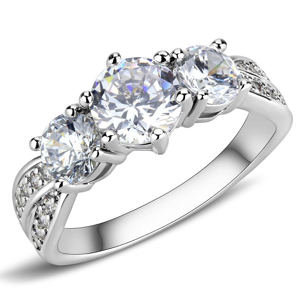 JCE1456 Rhodium Brass Ring with AAA Grade CZ in Clear