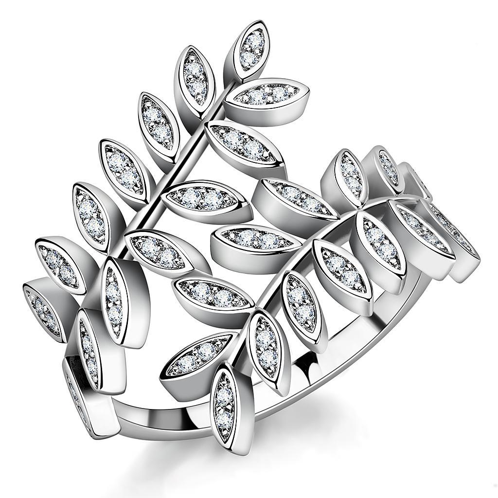 JCE1457 Rhodium Brass Ring with AAA Grade CZ in Clear