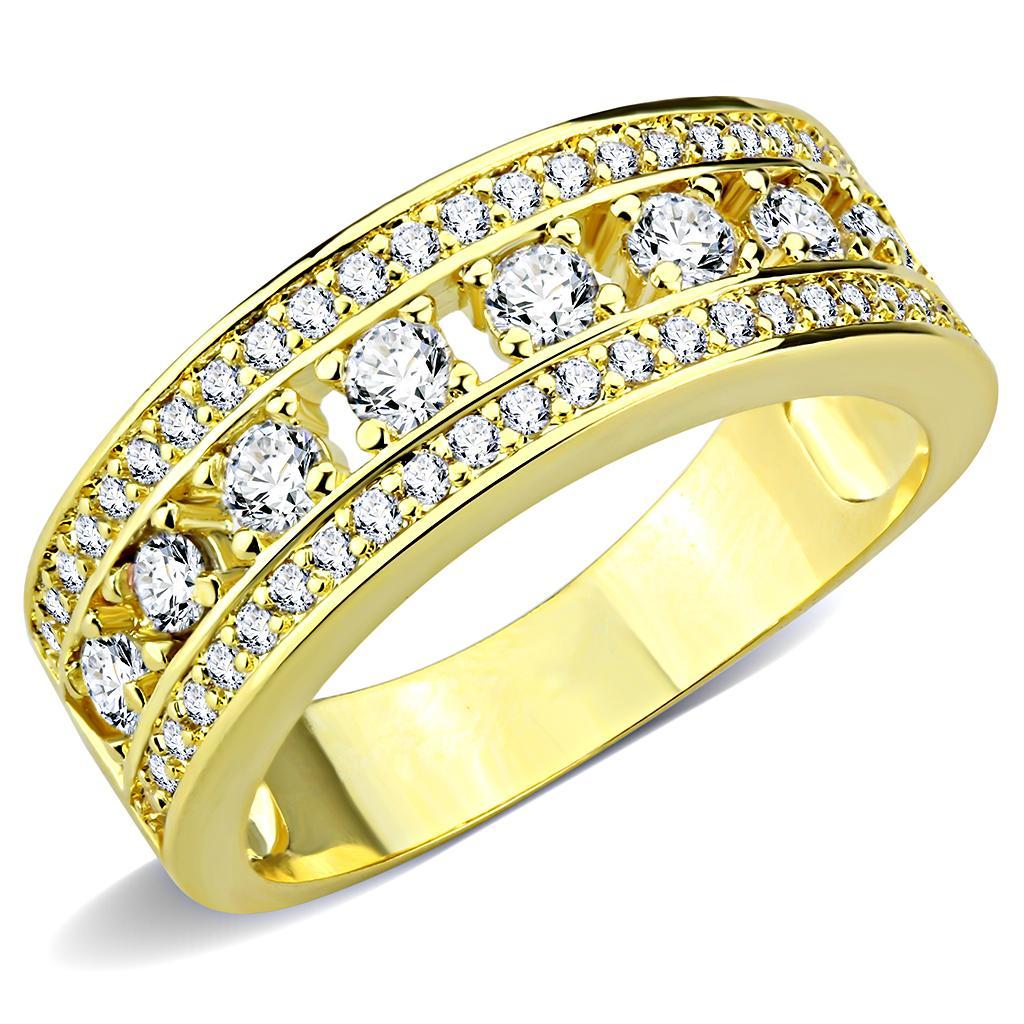 JCE1459 Gold Brass Ring with AAA Grade CZ in Clear