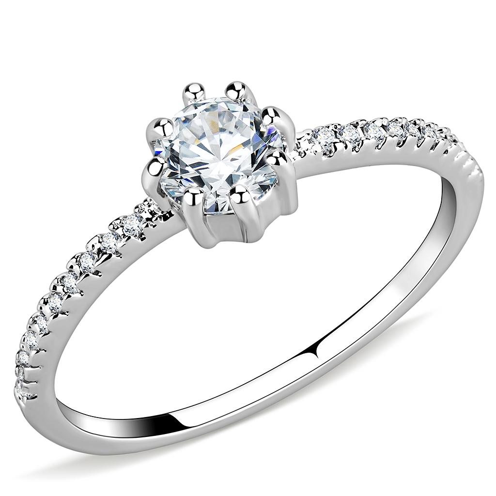 JCE1460 Rhodium Brass Ring with AAA Grade CZ in Clear