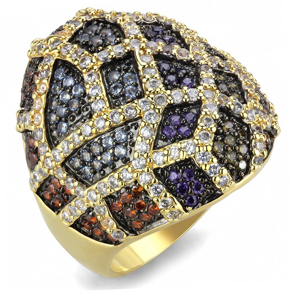 JCE1461 Gold+Ruthenium Brass Ring with AAA Grade CZ in Multi Color