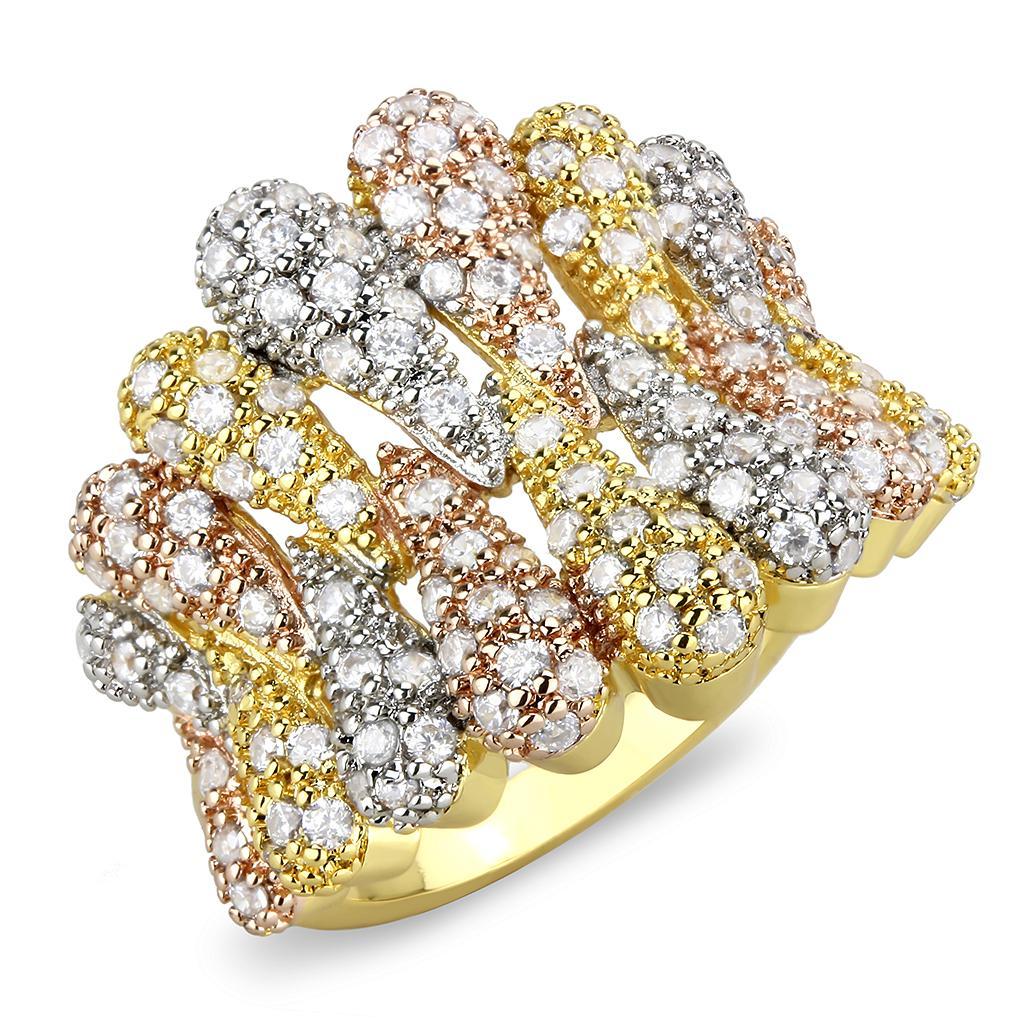 JCE1462 Tricolor Brass Ring with AAA Grade CZ in Clear