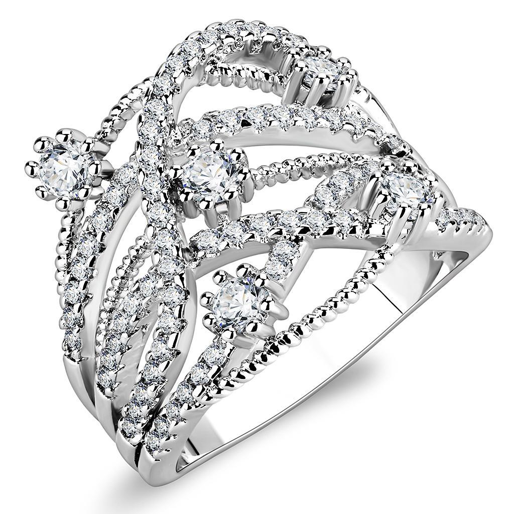 JCE1463 Rhodium Brass Ring with AAA Grade CZ in Clear