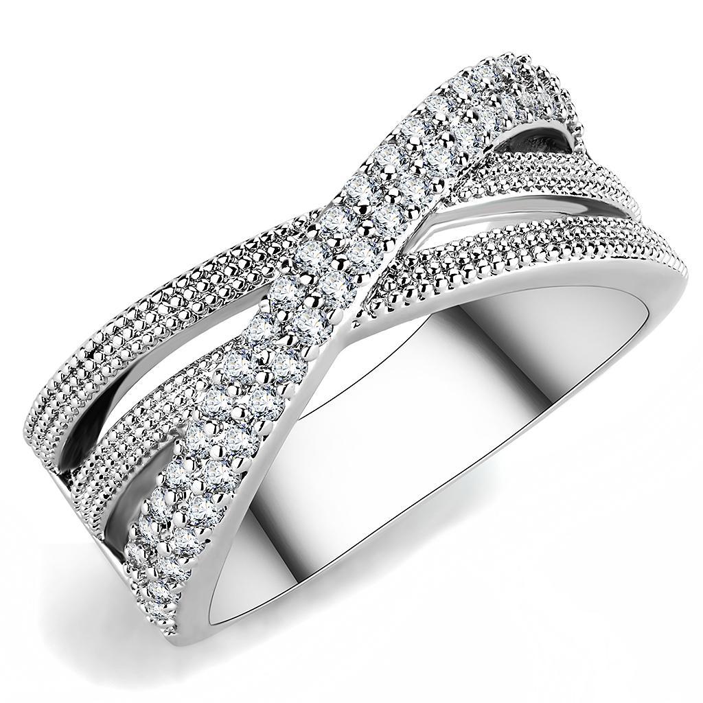 JCE1464 Rhodium Brass Ring with AAA Grade CZ in Clear