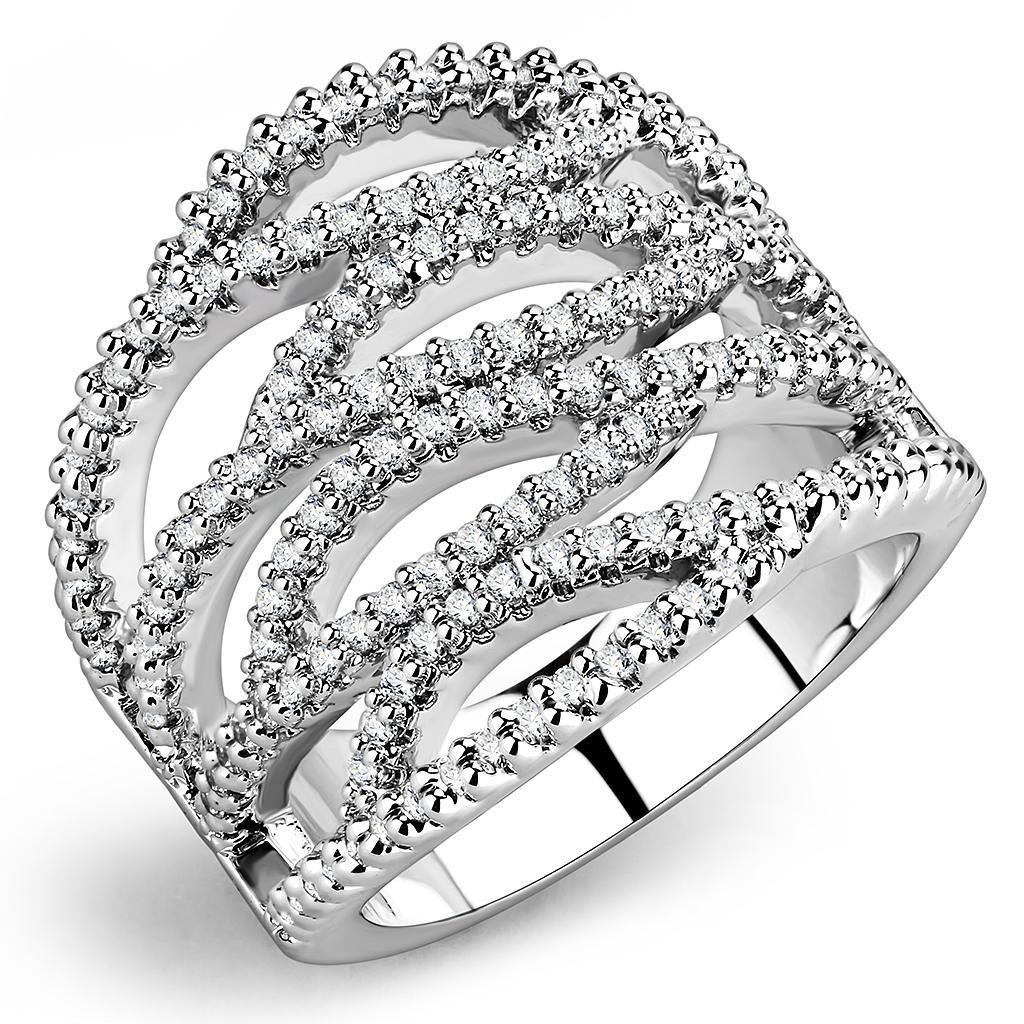 JCE1465 Rhodium Brass Ring with AAA Grade CZ in Clear