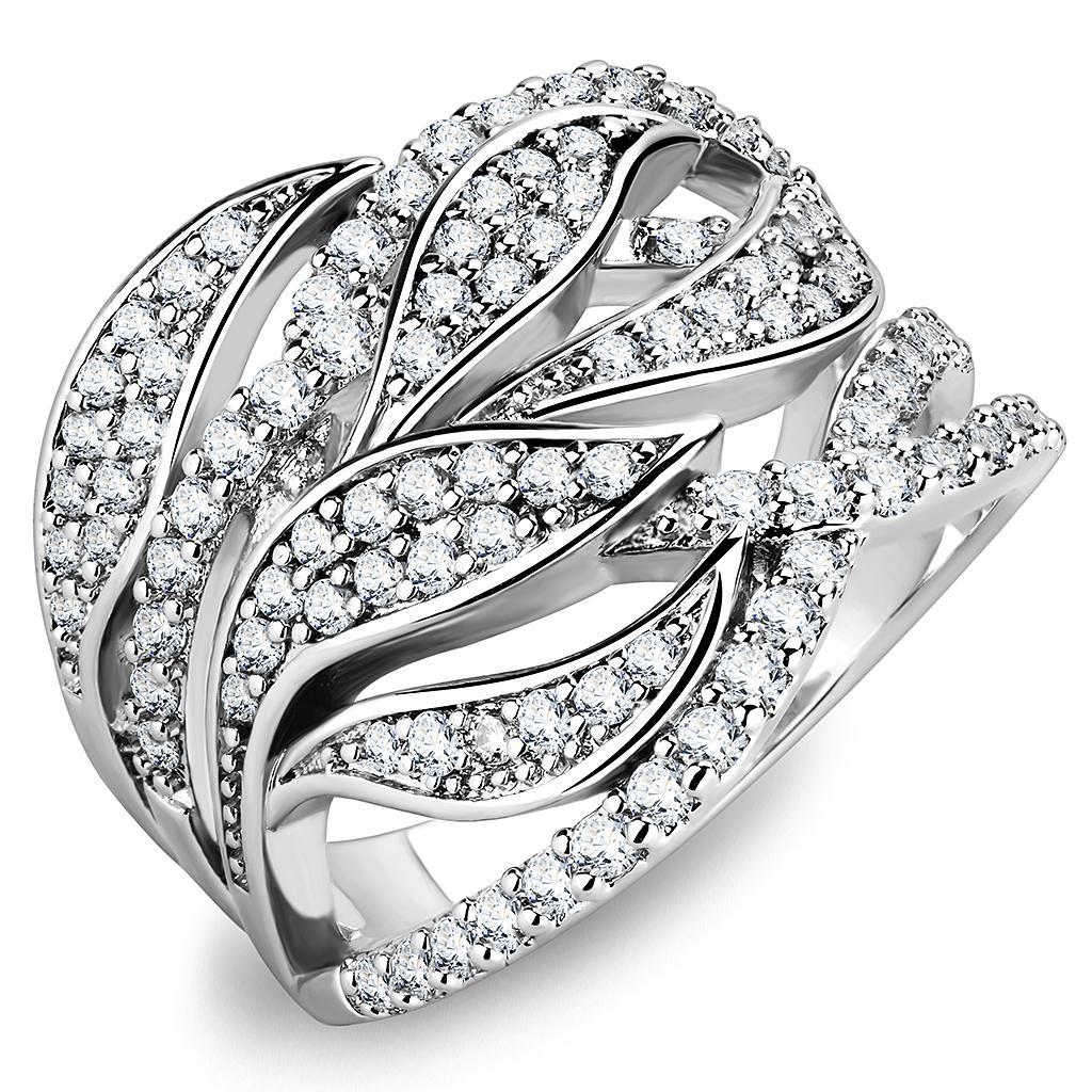 JCE1466 Rhodium Brass Ring with AAA Grade CZ in Clear