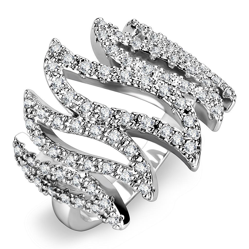 JCE1467 Rhodium Brass Ring with AAA Grade CZ in Clear