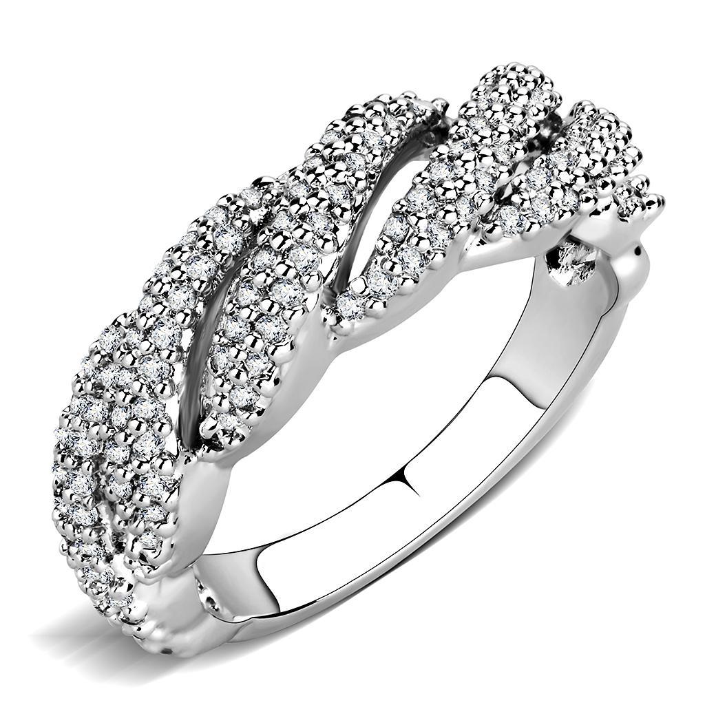JCE1468 Rhodium Brass Ring with AAA Grade CZ in Clear