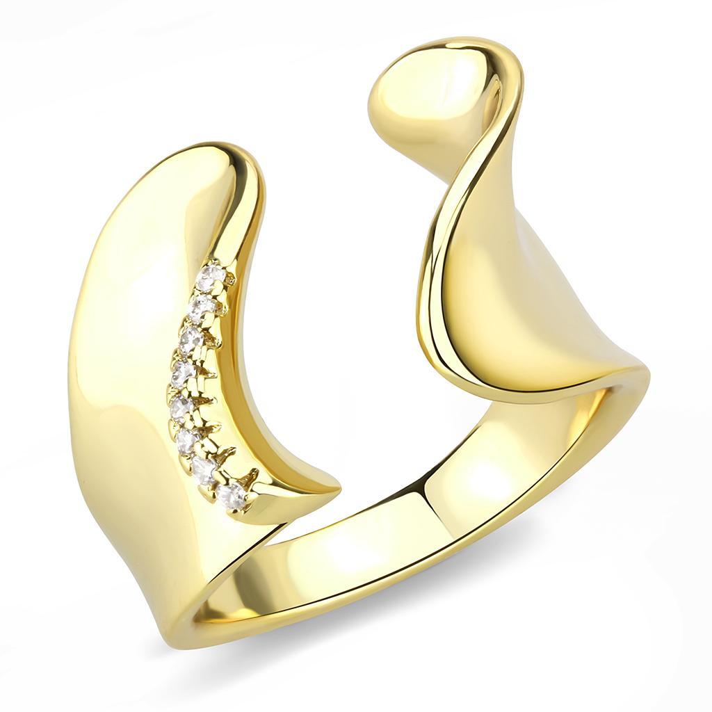 JCE1475 Gold Brass Ring with AAA Grade CZ in Clear
