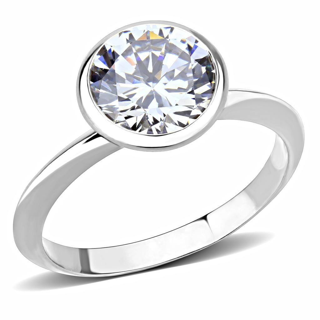 JCE1487 Rhodium Brass Ring with AAA Grade CZ in Clear