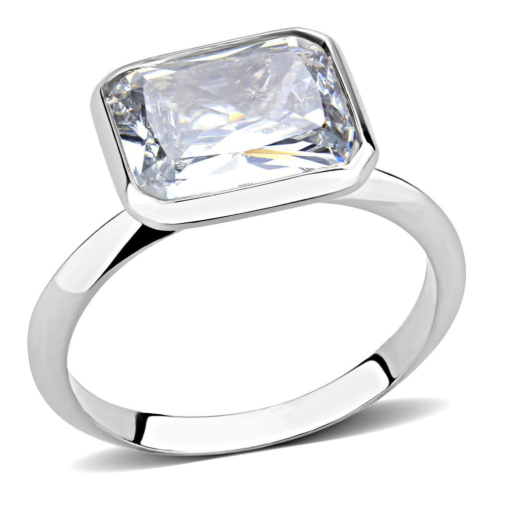 JCE1488 Rhodium Brass Ring with AAA Grade CZ in Clear