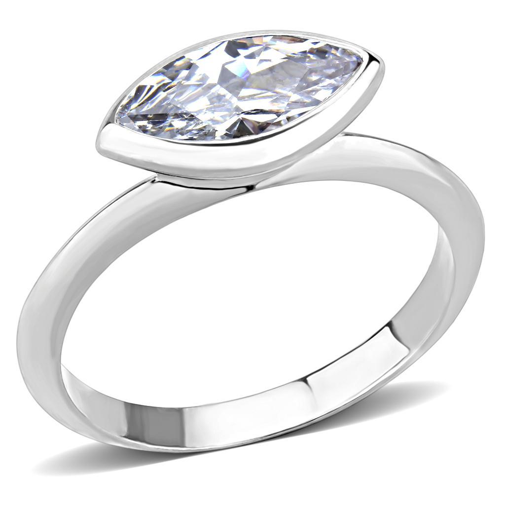 JCE1489 Rhodium Brass Ring with AAA Grade CZ in Clear