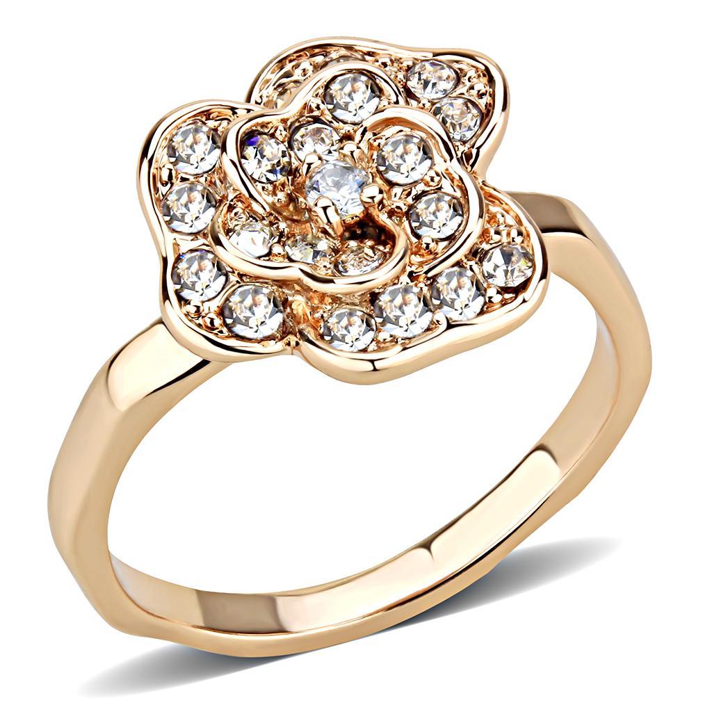 JCE1491 Rose Gold Brass Ring with Top Grade Crystal in Clear