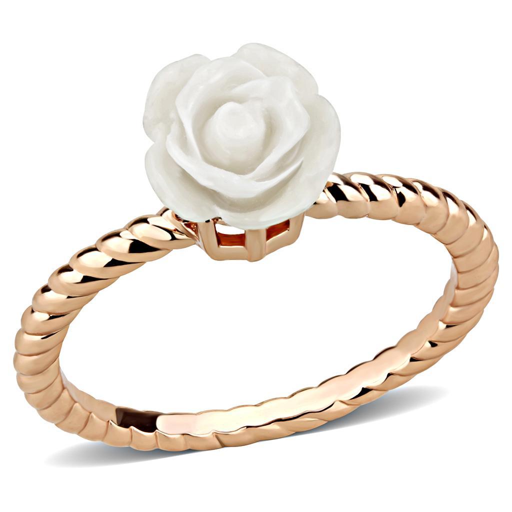 JCE1492 Rose Gold Brass Ring with Synthetic Synthetic Stone in White