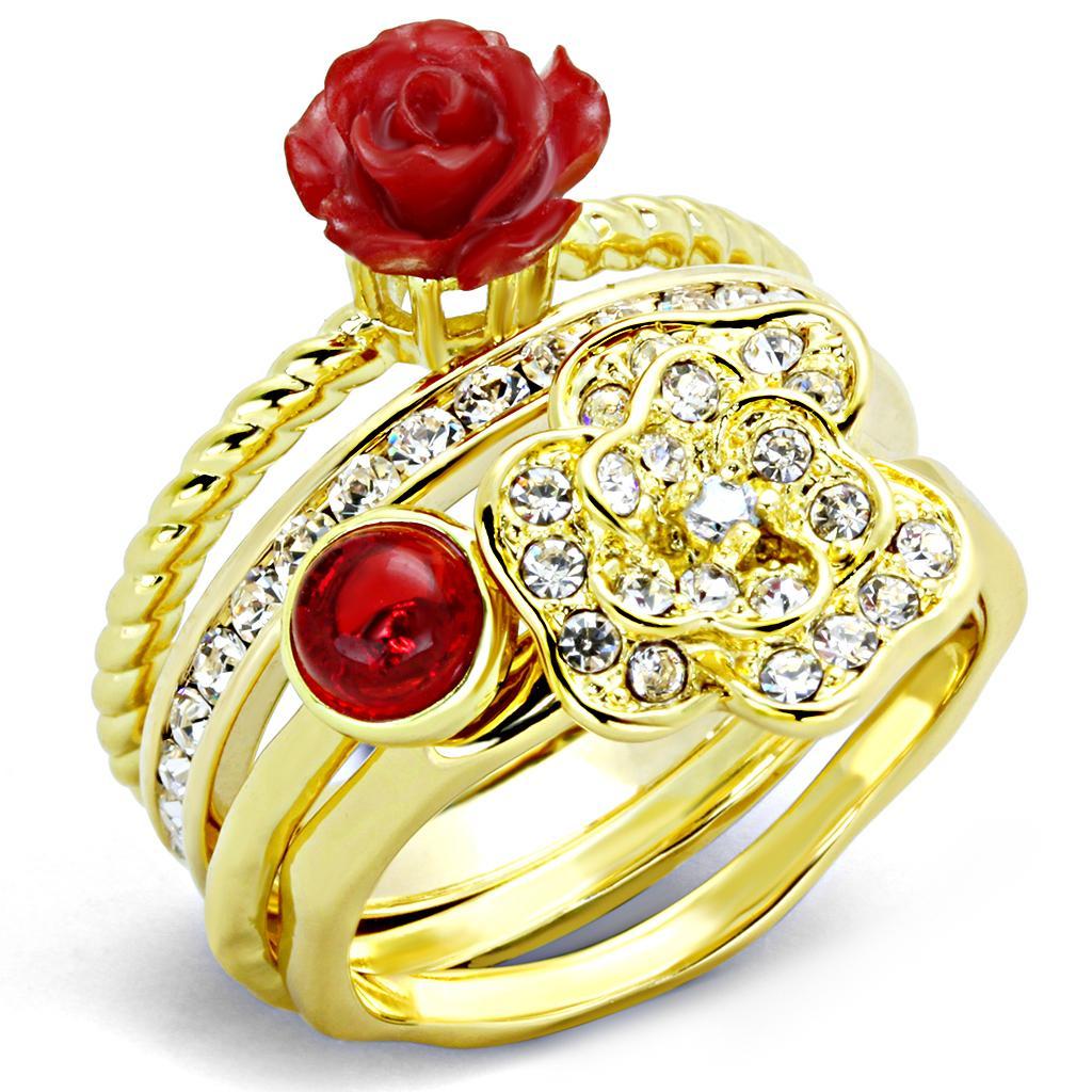 JCE1495 Gold Brass Ring with Synthetic Synthetic Stone in Siam
