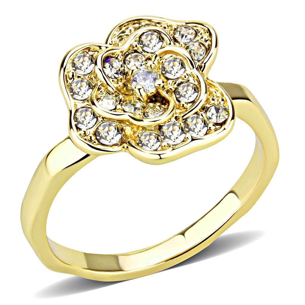 JCE1497 Gold Brass Ring with Top Grade Crystal in Clear