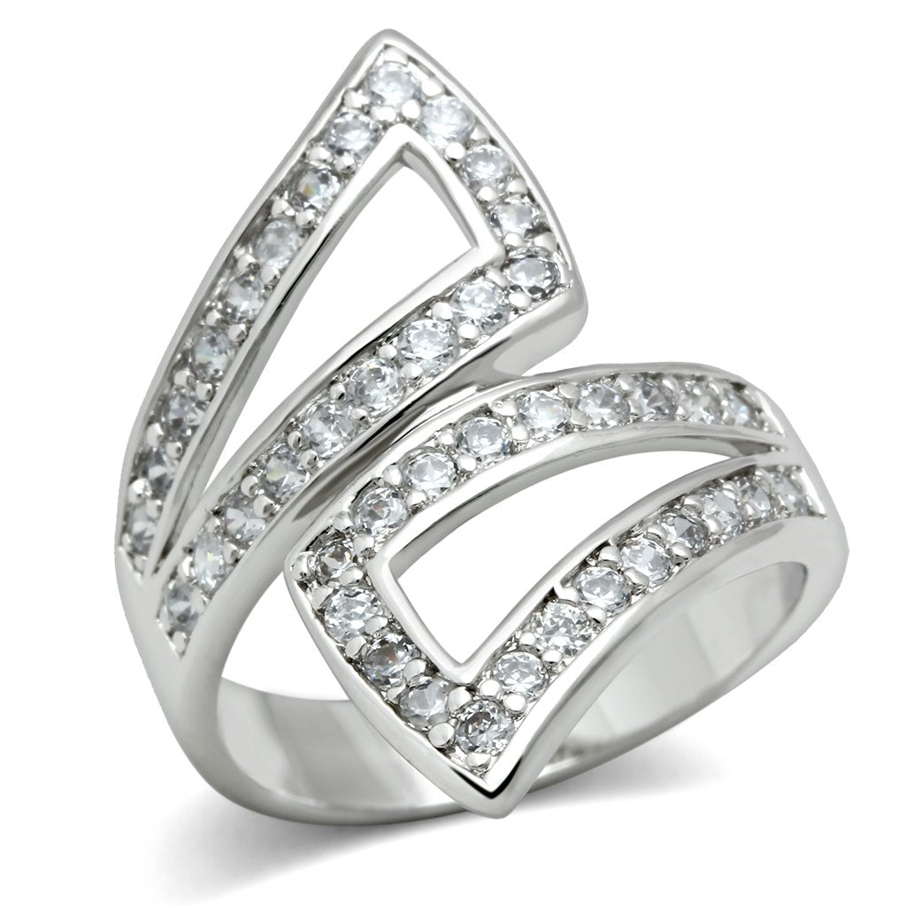 JCE150 Rhodium Brass Ring with AAA Grade CZ in Clear