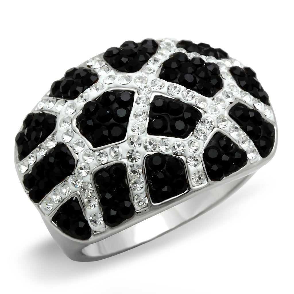 JCE151 Rhodium + Ruthenium Brass Ring with Top Grade Crystal  in Multi Color