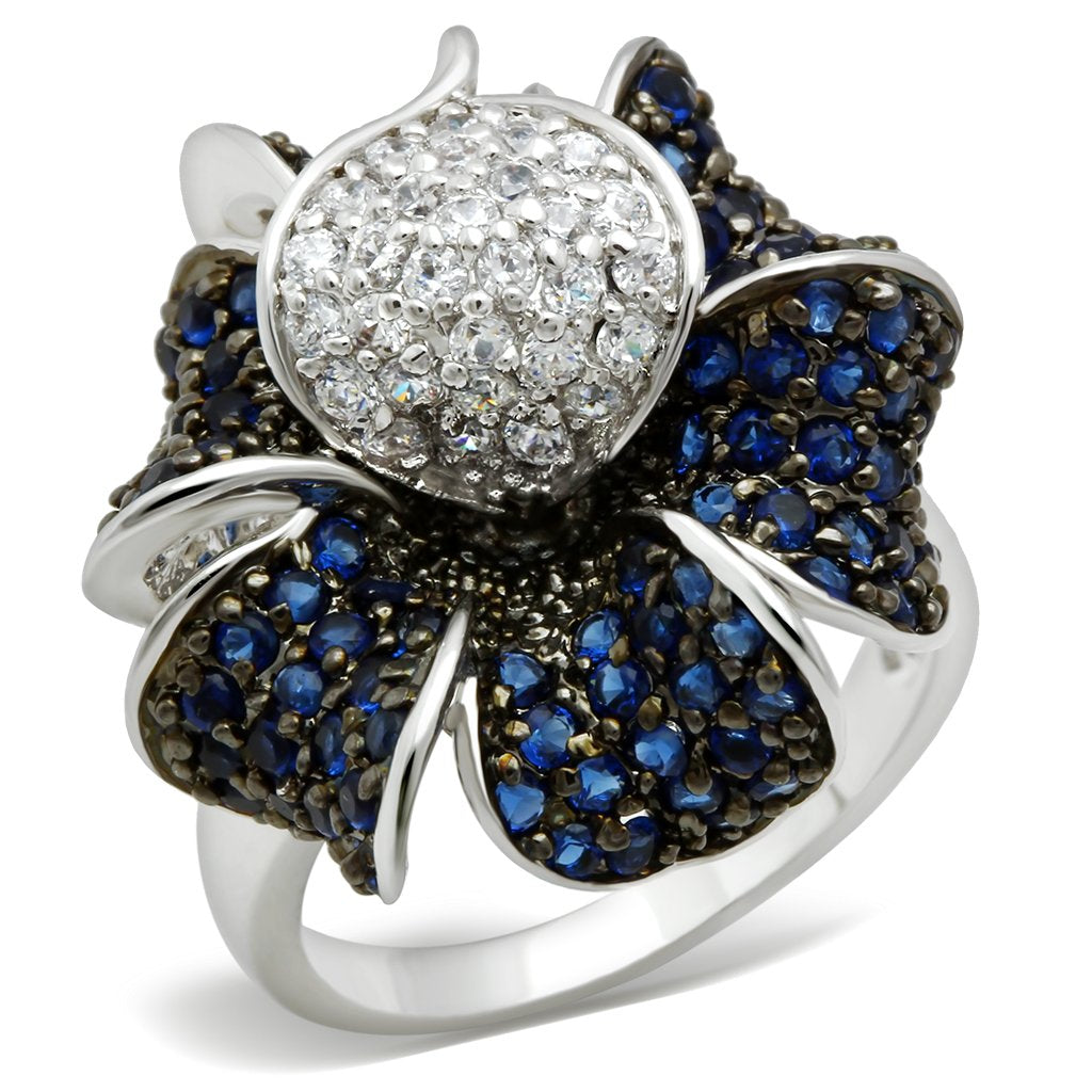 JCE153 Rhodium + Ruthenium Brass Ring with AAA Grade CZ in Montana