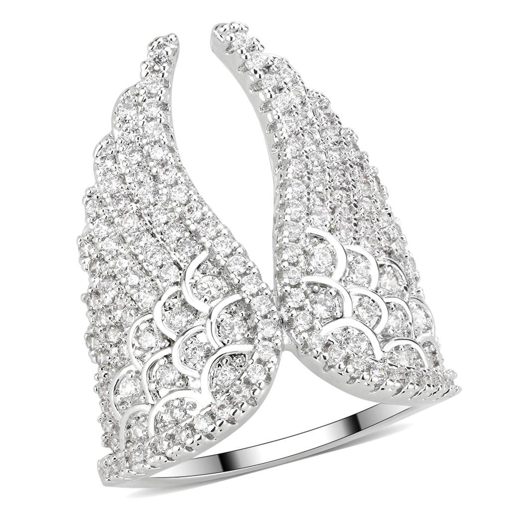 JCE1543 Rhodium Brass Ring with AAA Grade CZ  in Clear
