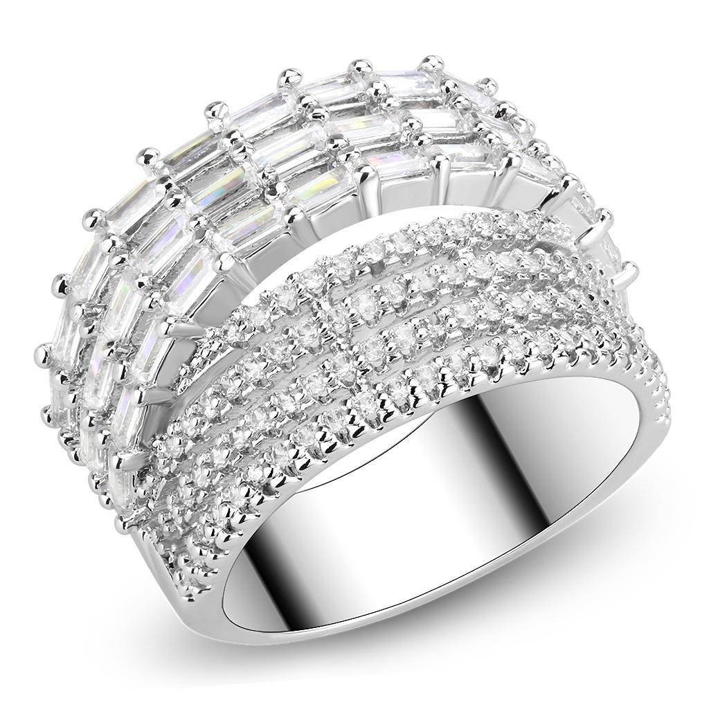 JCE1545 Rhodium Brass Ring with AAA Grade CZ in Clear