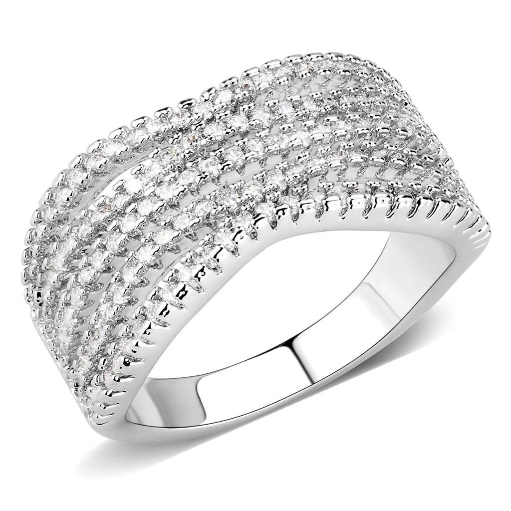 JCE1546 Rhodium Brass Ring with AAA Grade CZ in Clear